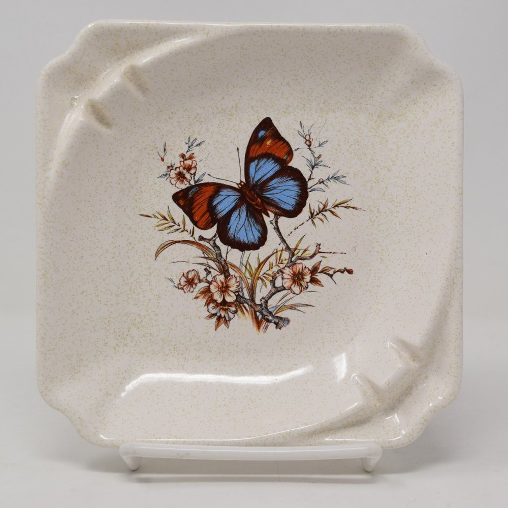 Vintage Hyalyn Ashtray Butterfly Floral USA 94 Pottery Speckled Trinket Dish